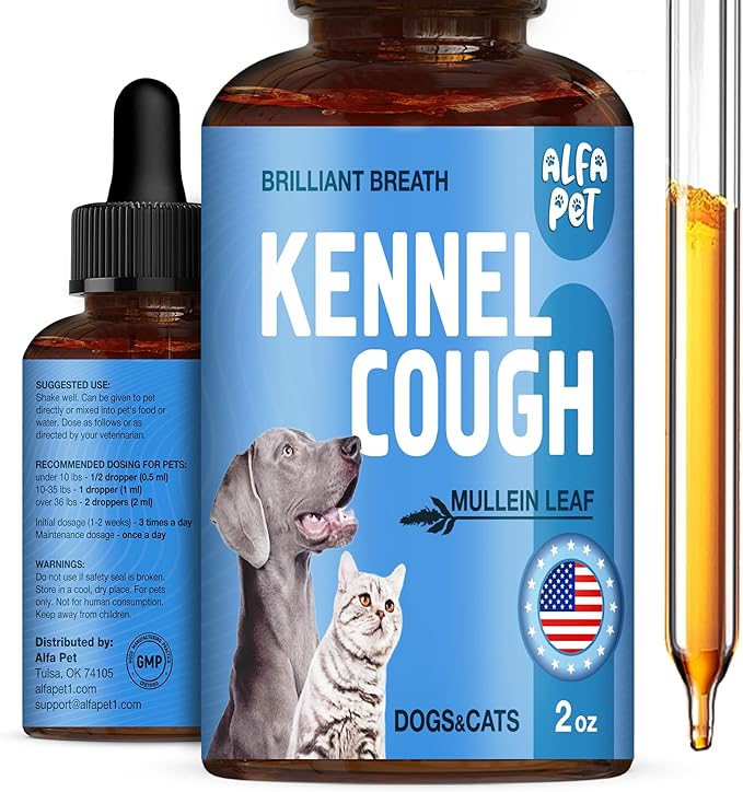 Kennel Cough Medicine for Dogs & Cats – Natural Supplement for Dog Allergy Relief – Cat Cold Medicine for Respiratory Support – Congestion and Sneezing Relief for All Pet Breeds – 2 Oz