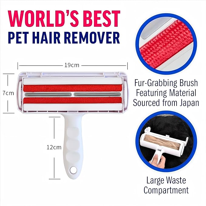 Self-Cleaning Pet Hair Remover Roller for Furniture, Reusable Lint Roller and Dog/Cat, Carpet, Clothing - Portable Multi Surface Fur Removal