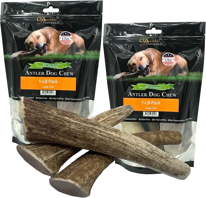 Elk Antler For Dogs, 1 lb Pack for Medium to Large Dogs, Premium, Naturally Shed Elk Antler Dog Chews, brown (EML1LB)