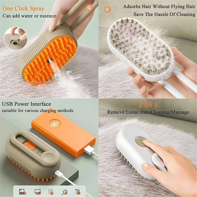 Cat Steam Brush,2025 Upgrade Pet Steam Groomer Comb,Hair Water Brush for Cats Dogs,Multifunctional Hair Removal Comb for Shedding Cat Grooming Kit,Pet Grooming Brushes with Water Spray (green)