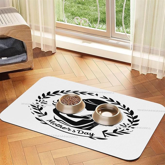 Dog Food Mat Dog Mat for Food and Water 24x16In Happy Mother's Day Floral Gift Mom Bn No Stains Cat Pet Feeding Mats Water Bowl for Messy Drinkers