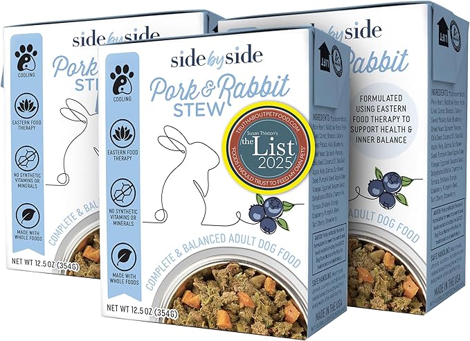 Side by Side Pork & Rabbit Stew - Cooling Wet Dog Food & Dog Food Topper - Made with Nutrients & Whole Raw Ingredients - Human-Grade, No Artificial Additives or Fillers - USA Made (12.5 oz, 3-Pack)