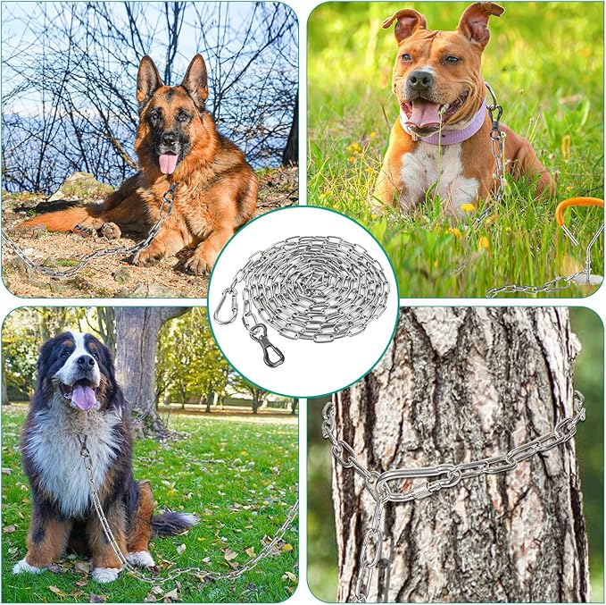 Tresbro Heavy Duty Dog Chains for Outside, 40FT Stainless Steel Tie Out Cable with Swivel Hook for Large Medium Dogs, Metal Chew Proof Pet Runner Chain Leash Lead for Outdoor Camping Hiking Yard, 4MM