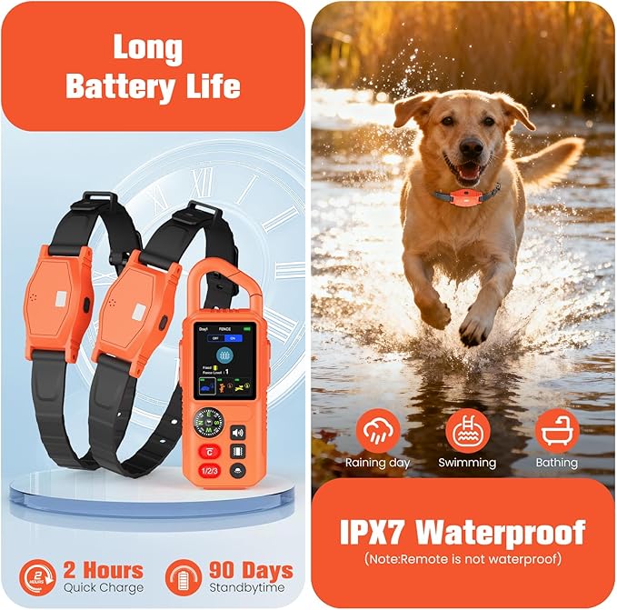 4-in-1 Wireless Dog Fence System, Electric Fences for Medium Large Dogs, 4 Modes Training Collar with Remote, IPX7 Waterproof, Portable Indoor & Outdoor Safe Pet Containment for 2 Dogs