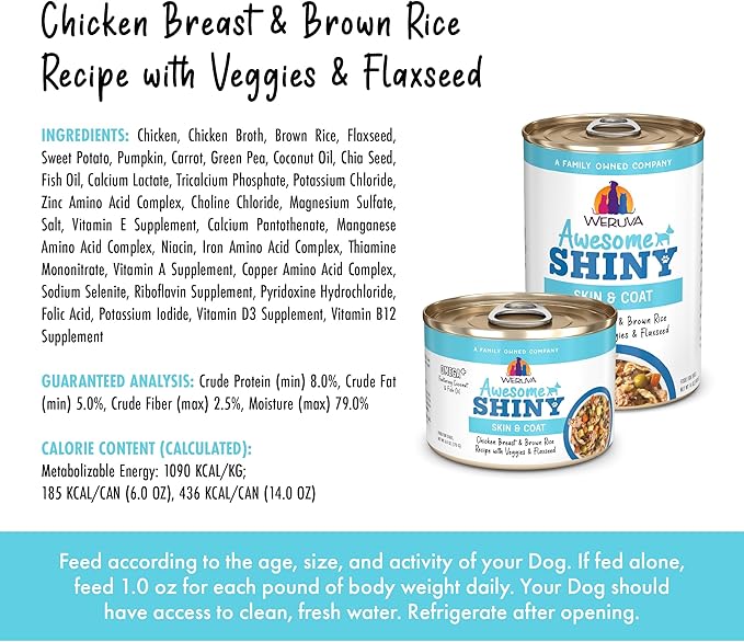 Weruva Awesome Shiny Wet Dog Food, Chicken & Brown Rice with Veggies, 6oz Can (Pack of 8)