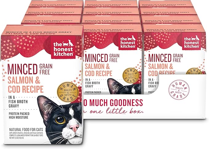 The Honest Kitchen Human Grade Minced - Salmon & Cod in Fish Broth Gravy Wet Cat Food, 5.5 oz (Pack of 12)