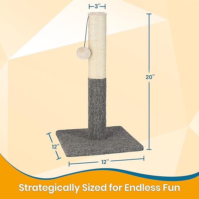 Pawbee 20" Cat Scratching Post with Hanging Ball, Modern Sisal Rope Pole, Scratcher Tower for Indoor Kitten
