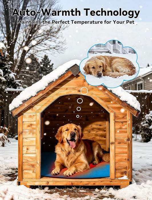 Outdoor Pet Heating Pad for Dog & Cat, Multi-Size Waterproof Heated Cat Dog Bed for Outside, Pet Heater Warmer Mat Blanket with Chew Resistant Cord for Senior Dog Cat House Whelping Box,Blue,16" x 28"
