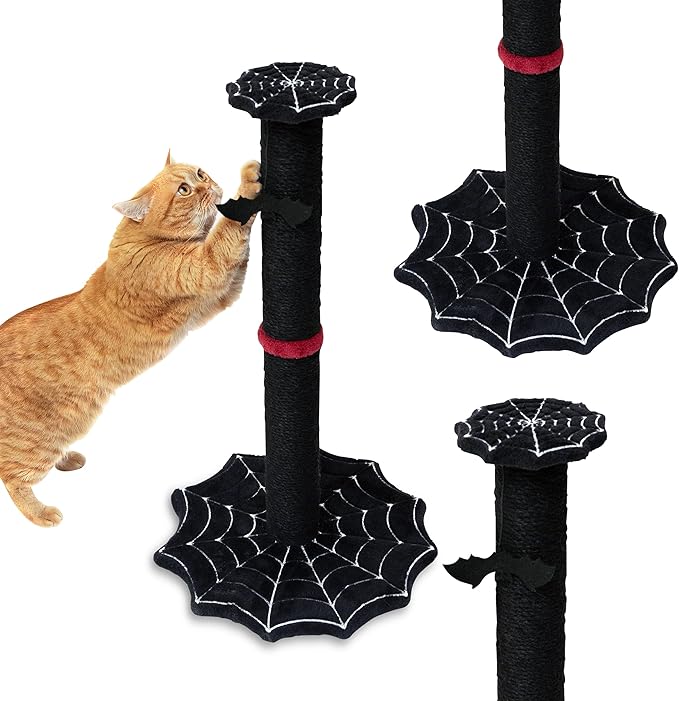 Gothic Cat Scratching Post with Spider Web Floor Foundation and Bat Toys, Halloween Cat Scratcher, Cat Scratchers for Indoor Cats, Black cat Scratcher, Spooky Cat Accessories from Littlesy