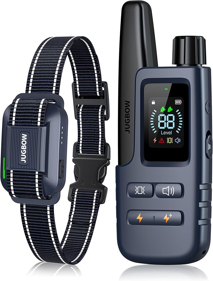 Jugbow Shock Collar for Dogs - 4200FT Training Collar with Remote Control, Beep/Shock/Vibration, Rechargeable Waterproof E-Collar for Small Medium Large Dogs (Dark Blue)