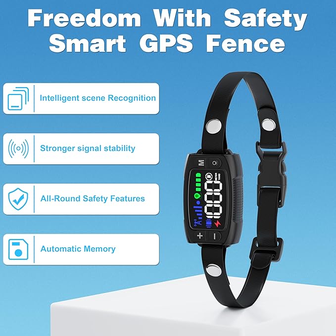 GPS Wireless Dog Fence System, Rechargeable Electric Fence for Dogs, IPX6 Waterproof Collar, Adjustable Warning, 33Yd-1000Yd Range, Pet Safe Outdoor Containment for Most Breeds