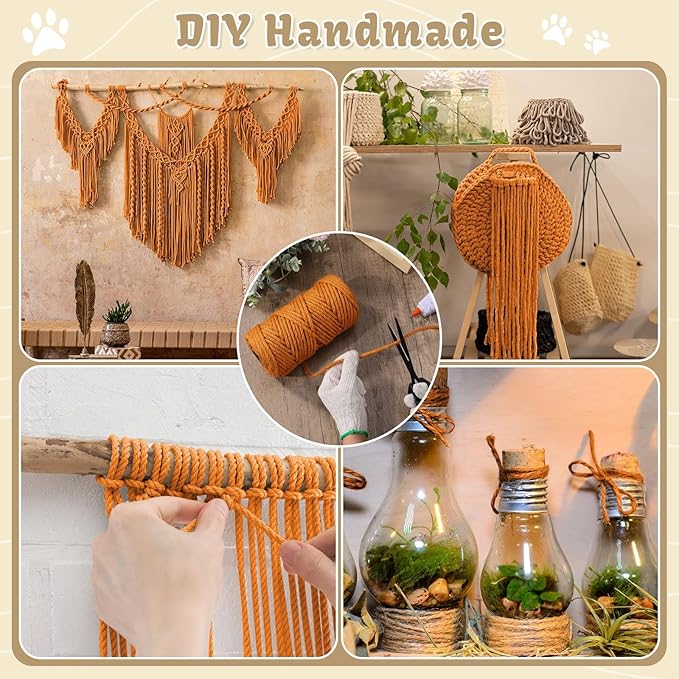 1/4inch ×164ft Natural Cat Tree Jute Rope, Repair and Replace Scratching Post Sisal Rope for Cat Tree Tower Scratching Post DIY (Orange)