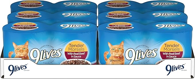 9Lives Tender Morsels With Real Beef In Sauce Wet Cat Food, 5.5 Ounce Can (Pack of 24)