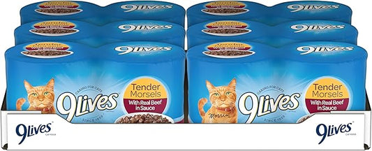 9Lives Tender Morsels With Real Beef In Sauce Wet Cat Food, 5.5 Ounce Can (Pack of 24)