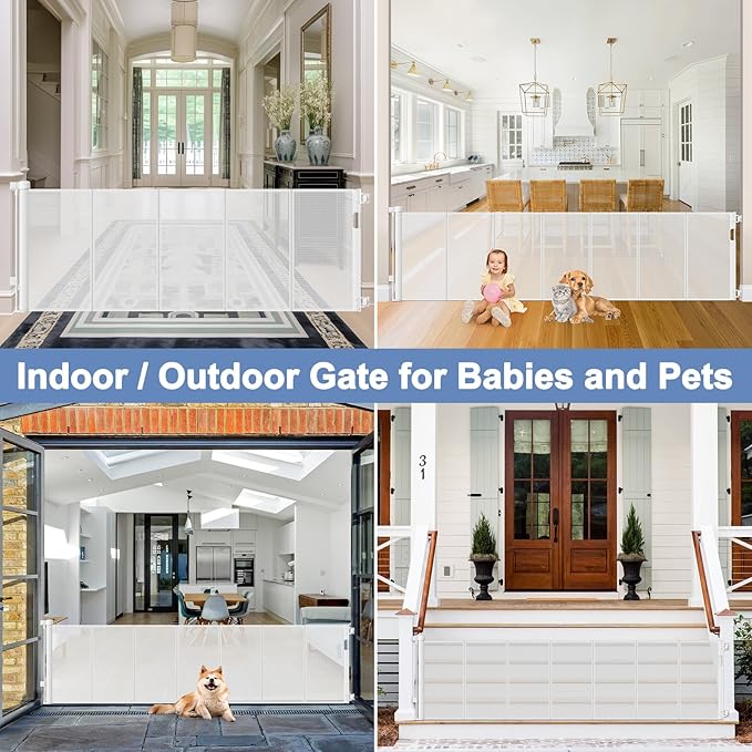 Reinforced 90 Inch Wide Retractable Baby Gates for Doorways Extra Wide Outdoor Retractable Gate for Dogs Reinforced Bottom to Prevent Crawling Through Mesh Baby Gate Long Dog Gates Indoor Extra Long