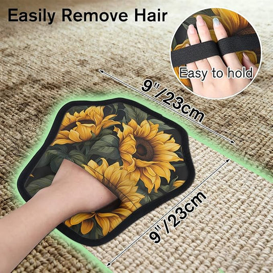 Reusable Pet Hair Removal Glove Beautiful Sunflower Theme Magic Brush for Cat & Dog Hair Remover for Car, Sofa, Bedding, Clothes - 9x9 Mitt Washable