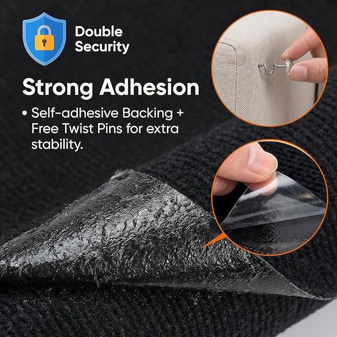 120"x15.8" Cat Scratch Mat Self-Adhesive Cat Scratch Carpet Trimmable Self-Adhesive Carpet Climb-Cat Scratcher for Couch, Sofa, Wall, Door Covering Tower and Replacement Pads (Black)