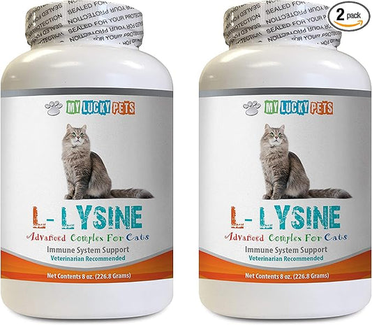 Advanced Immune cat - CAT L-LYSINE Powder - Immune System Booster - Eye Health - Vet Recommended - Natural - pet Immune Support Cats - 2 Bottles (16 OZ)