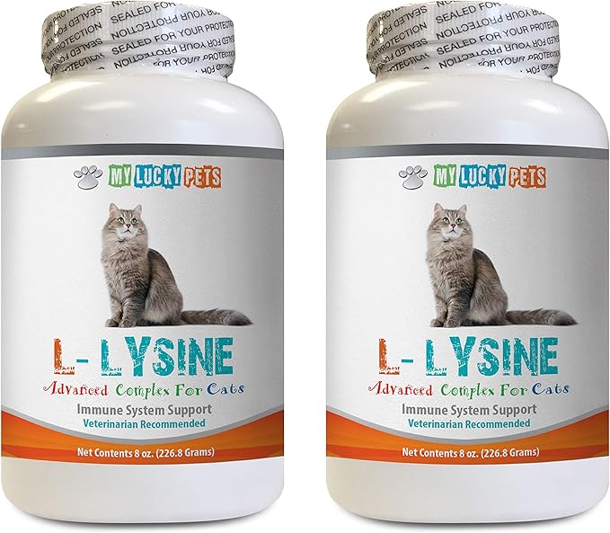 Natural Anti inflammatory for Cats - CAT L-LYSINE Powder - Immune System Booster - Eye Health - Vet Recommended - Natural - lysine Bites for Cats - 2 Bottles (16 OZ)