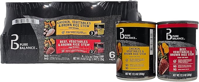 Pure Balance Chicken and Beef Vegetables and Brown Rice Stew Wet Dog Food, 12.5oz Cans (6 Count)