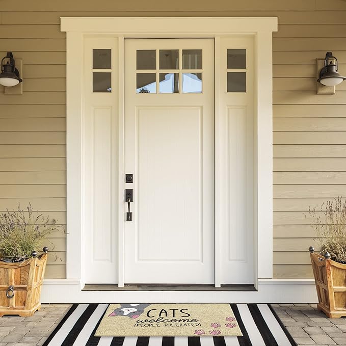 DII Pet Print Collection Natural Coir Doormat, 17x29, Cats Welcome