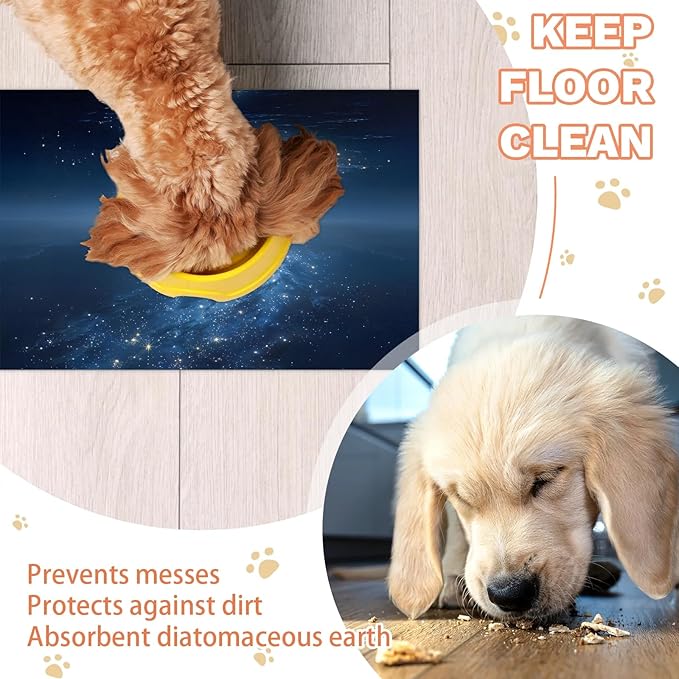 Sea Dog Food Mat for Floors Absorbent, Quick Dry Water Dispenser Mat for Food, Water, Pet Supplies 12" x 20", Night Sky Stars