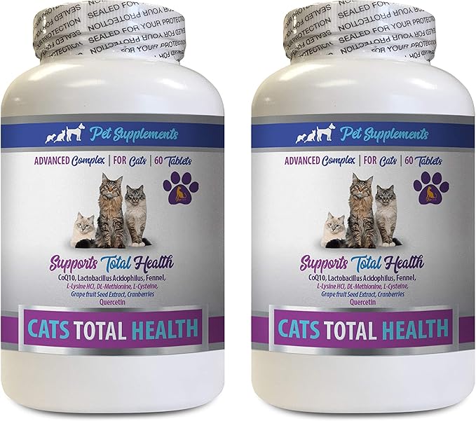 cat Calcium Supplement - Cats Total Health Complex - Joint Coat Eye Immune Support Formula - Senior cat Treat - 2 Bottles (120 Tablets)
