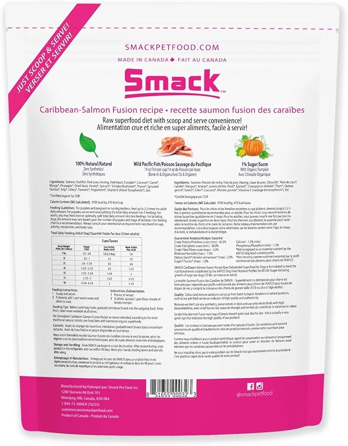 Smack Pet Food Organic Raw Dehydrated Dog Food Grain-Free, Gluten-Free, Raw Food for Dogs (Caribbean Salmon Fusion, 5.5 Pound)