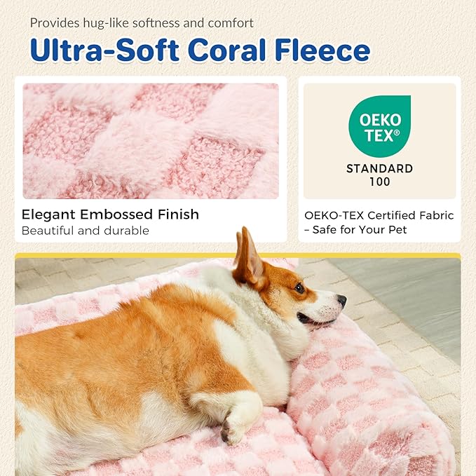Cat Bed Cat Couch for Puppy and Kitten, Fluffy Dog Bed Medium Dogs Couch, Supportive Cats Sofa for Indoor Cats, Washable Cover & Non-Slip, 32 inch, Pink