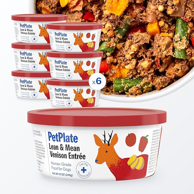 PetPlate Human-Grade Fresh Dog Food, Lean & Mean Venison Entrée – Wet Dog Food for All Breeds – High-Protein, Natural – 12-oz Cups, Case of 6