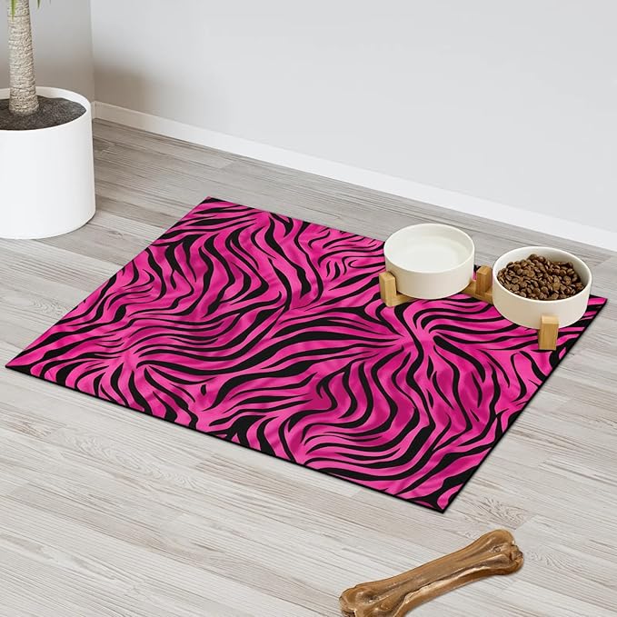 Zebra Print Dog Food Mat for Floors Absorbent Dog Bowl Mat for Food and Water Dispenser Quick Dry Cat Food Placemat Pet Supplies 16" x 24", Zebra Skin