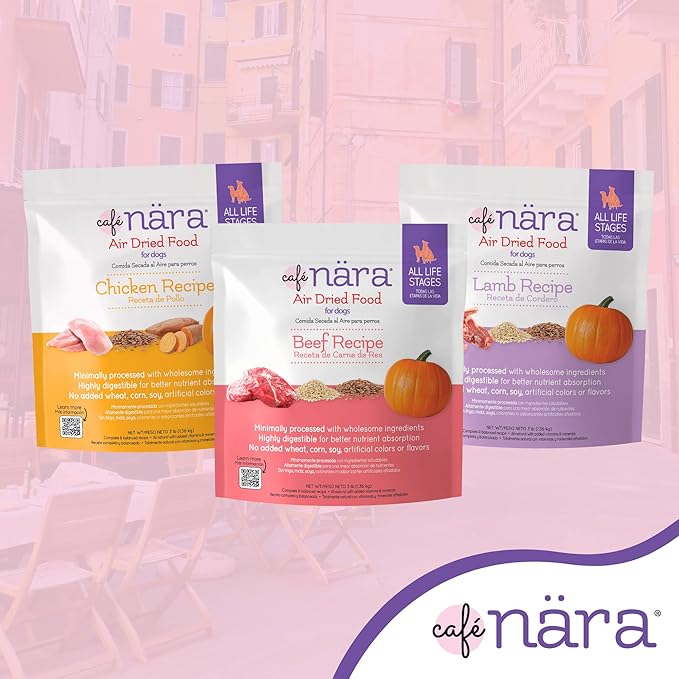Café Nara Air Dried Dog Food, Beef Recipe, Complete Meal, Food Topper, or Treat, Made in USA for All Breeds and Ages, 3 lb Bag