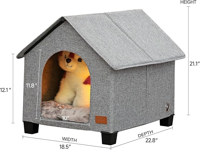Indoor Dog House with Warm Plush Mat and Elevated Feet,Soft Dog Bed House for Medium Size Dog and Multiple Large Cat,Max Pets Size 20.8 X 13.7 Inches