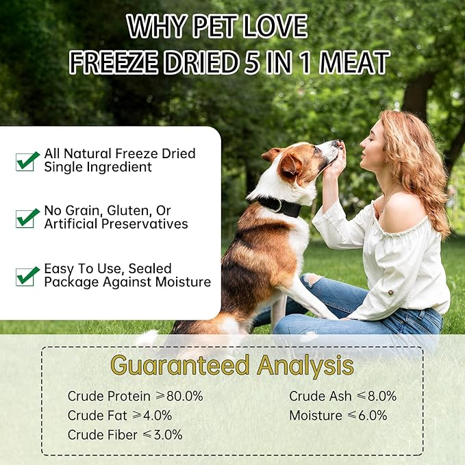 Freeze Dried 5in1 Meat Mix Dog Cat Treats - High Protein Chicken,Duck,Salmon,Egg Yolk & Liver Natural Ingredients Pet Snacks,Grain-Free (5.3oz)