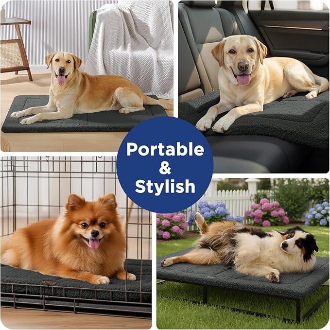 Reversible Dog Crate Pad Bed for Medium Dogs,Washable & Non-Slip Kennel Pet Mat, High Density Foam and Soft Fleece Cat Bed for Indoor & Outdoor Use, 29" x 21", Dark Gray