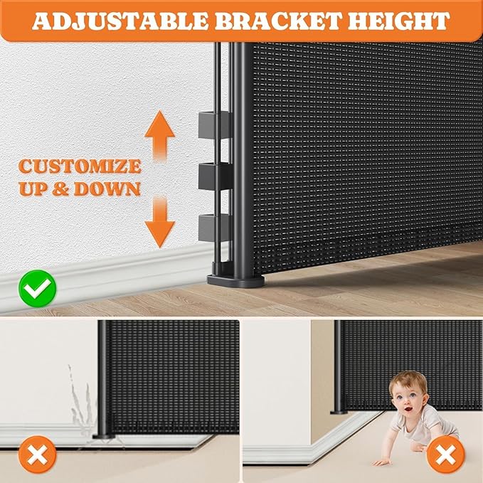 Pawtners Retractable Baby Gates Extra Wide, Dog Gate Indoor with Cat Door for Stairs, Pet Gate with Support Rods for Doorways Hallways Indoor & Outdoor,51" Tall x 200" Wide