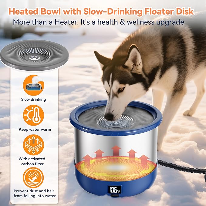 3.5L Heated Water Bowl, Stainless Steel Heated Dog Bowl with Digital Display and Adjustable Temperature, Heated Outdoor Pet Water Bowl Provides Warm Water for Dogs