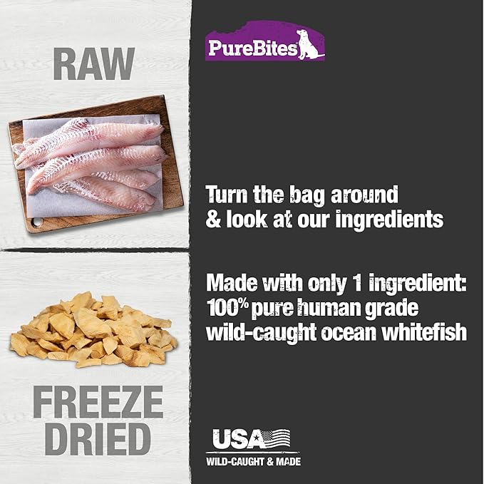 PureBites Freeze Dried Dog Treats, Whitefish, 50g | 1.8oz Pack of 2