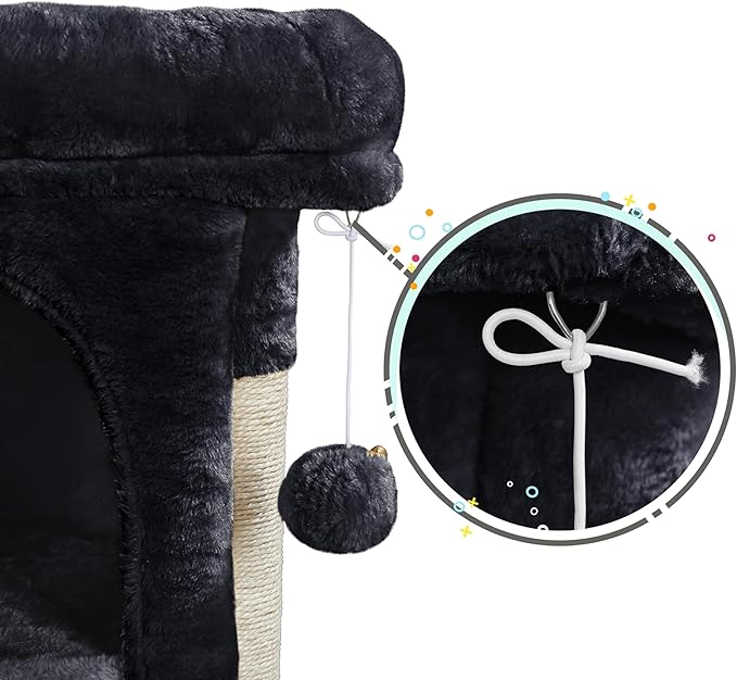 Yaheetech Cat Scratching Posts with Bed, 23.5 Inches Cat Kitten Scratcher Featuring with Sisal Scratch Posts, Interactive Dangling Ball for Indoor Large Cats, Black