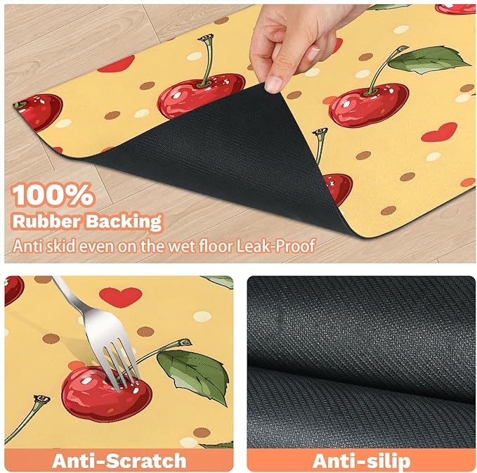 Cherry Fruit Dog Food Mat for Floors Absorbent Dog Bowl Mat for Food and Water Dispenser Quick Dry Cat Food Placemat Pet Supplies 24" x 32", Love Polka Dot