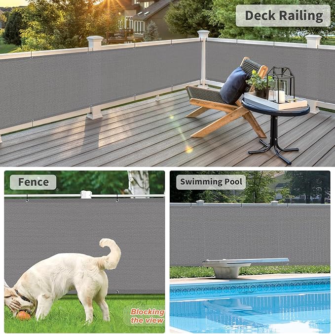 LOVE STORY 3'x6' Dark Grey Balcony Screen Privacy Fence Cover UV Protection (HDPE) Weather-Resistant 3 FT Height Shield for Deck, Patio, Backyard, Outdoor Pool, Porch, Railing