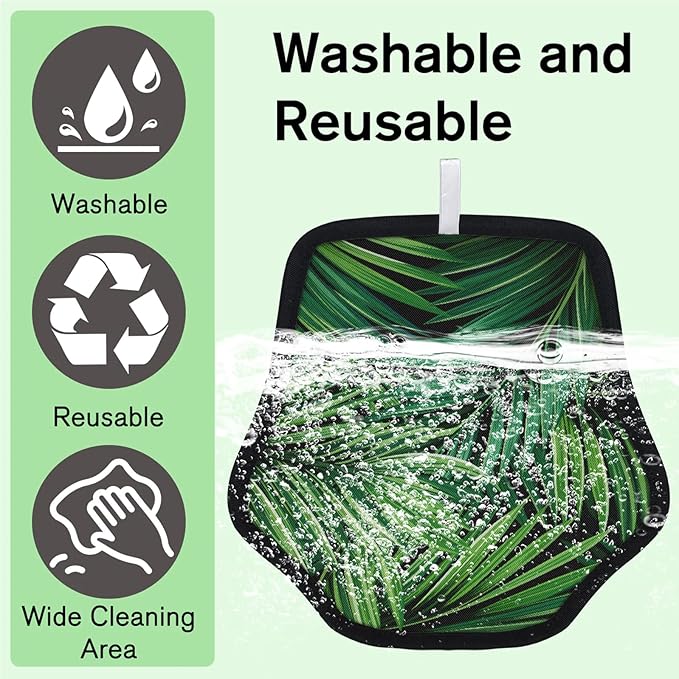 Reusable Pet Hair Removal Glove Green Palm Leaves Magic Brush for Cat & Dog Hair Remover for Car, Sofa, Bedding, Clothes - 9x9 Mitt Washable