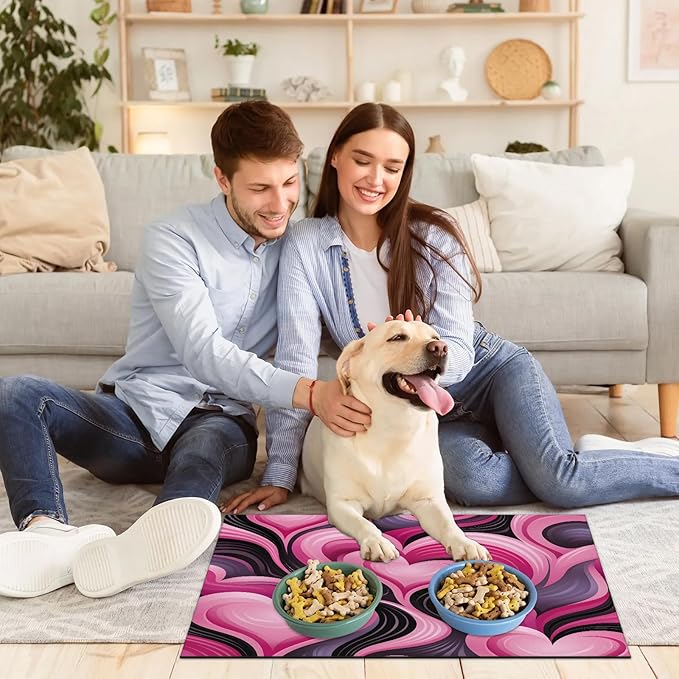 Love Dog Food Mat for Floors Absorbent, Quick Dry Water Dispenser Mat for Food, Water, Pet Supplies 17" x 30", Heart