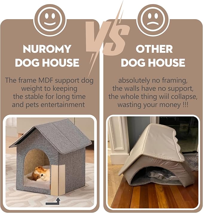 Indoor Dog House with Washable Plush Cushion - Small Size, Suitable for Small Dogs & Adult Cats