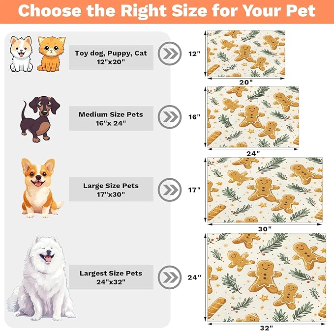 Christmas Cookies Dog Food Mat for Floors Absorbent, Quick Dry Water Dispenser Mat for Food, Water, Pet Supplies 24" x 32", Xmas Tree