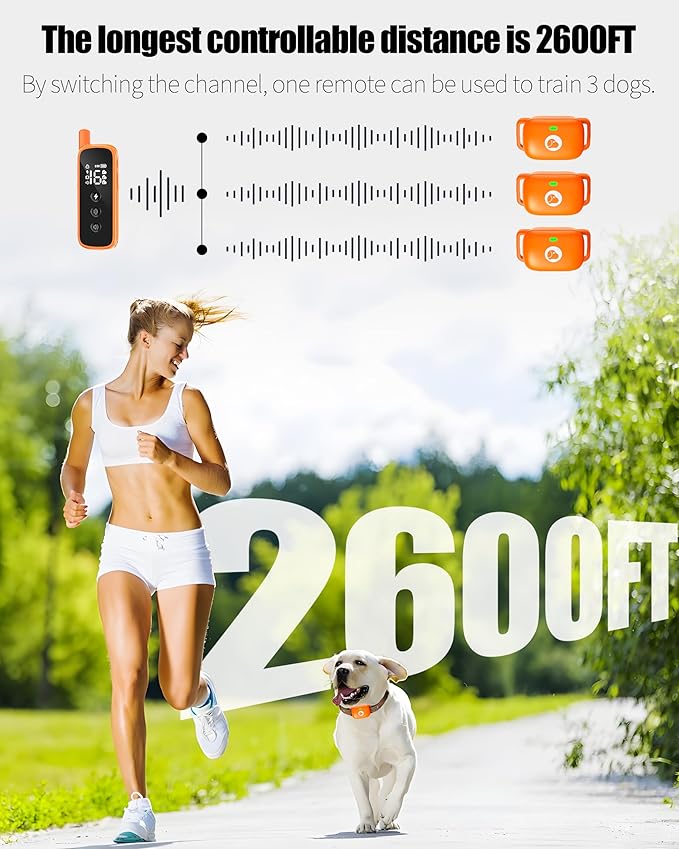 Dog Training Collar - 2600FT Dog Shock Collar with Remote Control, Beep/Vibration/Shock, Security Lock, IP68 Waterproof Rechargeable Electric Collar for All Breeds (Orange)