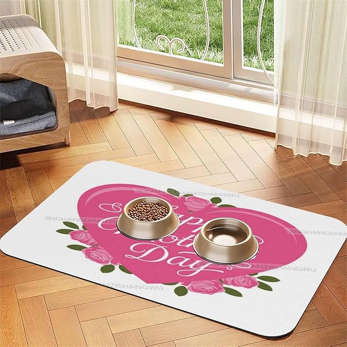 Pet Feeding Mat for Dogs Cats Happy Mother's Day Floral Gift for Mom Di Absorbent Dog Food Mat Non-Slip Waterproof Placemat Quick Dry Pet Supplies Bowl Mats