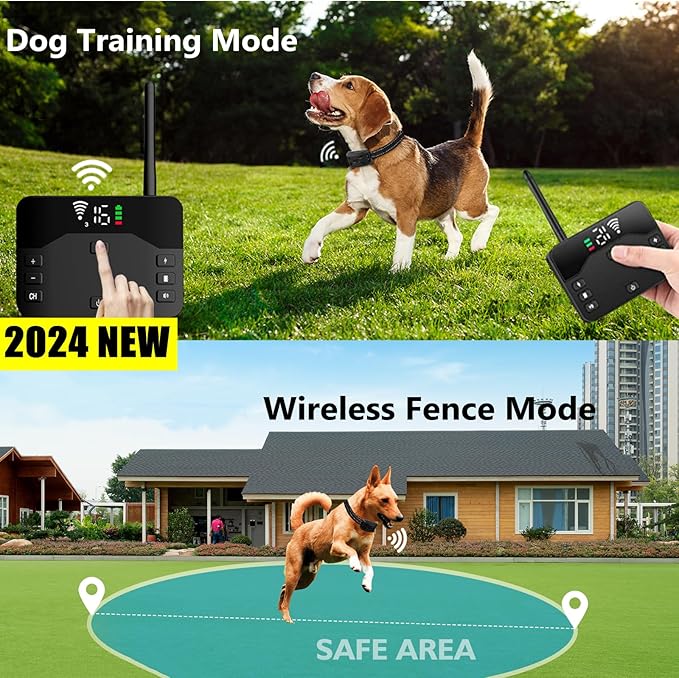 Wireless Dog Fence System, Electric Fence for Dog, Portable Wireless Pet Perimeter Dog Training Collar, Adjustable Safe Dog Boundary,Rechargeable Collar for Big,Medium Sizes Dogs (1 Dog Collar)