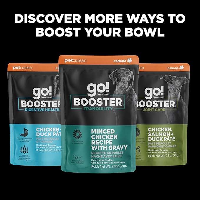 Go! Solutions Booster Immune Health Shredded Chicken + Salmon in Broth Gravy Topper for Dry Food, Real Meat Wet Dog Treat for Healthy Immunity in Puppies, Adults, & Seniors, 2.8 oz Pouch (12 Pack)