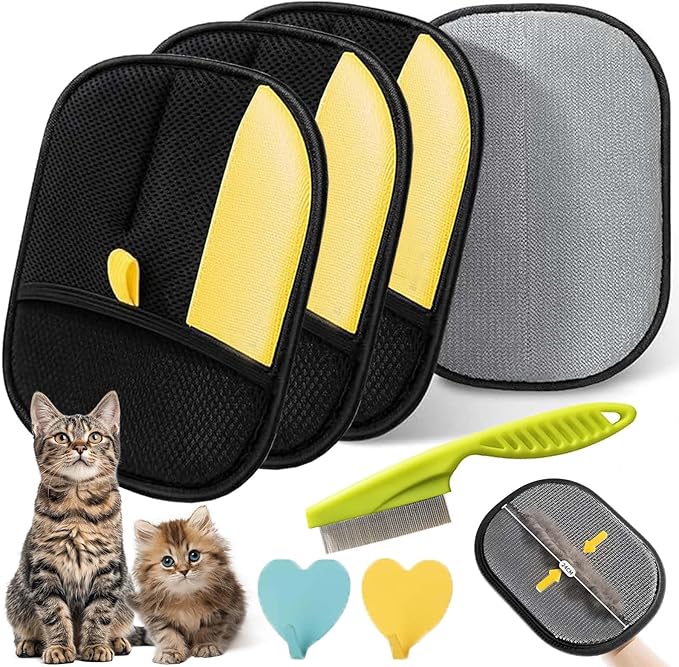 Electrostatic Pet Hair Removal Glove, Static Removal Gloves for Pet Hair, Reusable Double Sided Electrostatic Pet Hair Remover for Couch, Furniture, Carpet, Car Seat (3PCS)